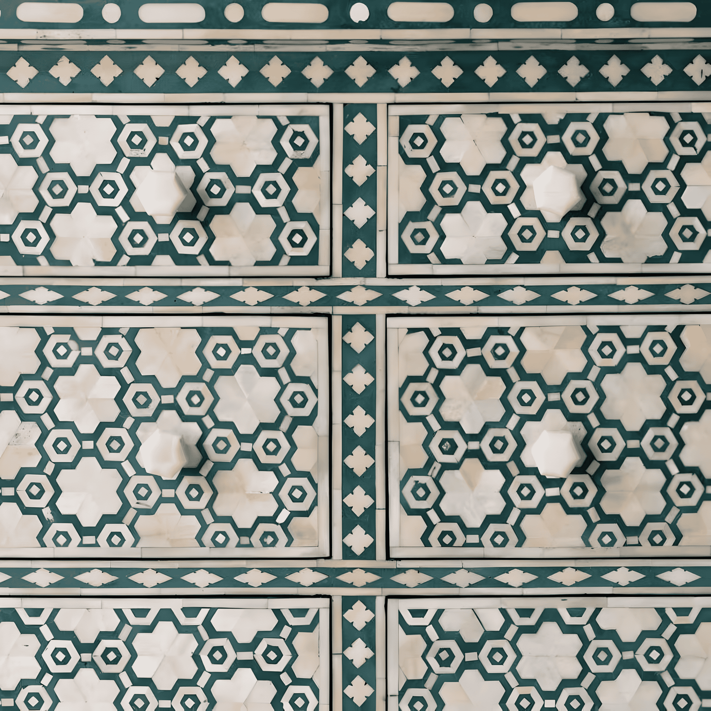 Wooden Floral Bone Inlay Six Drawer In Green