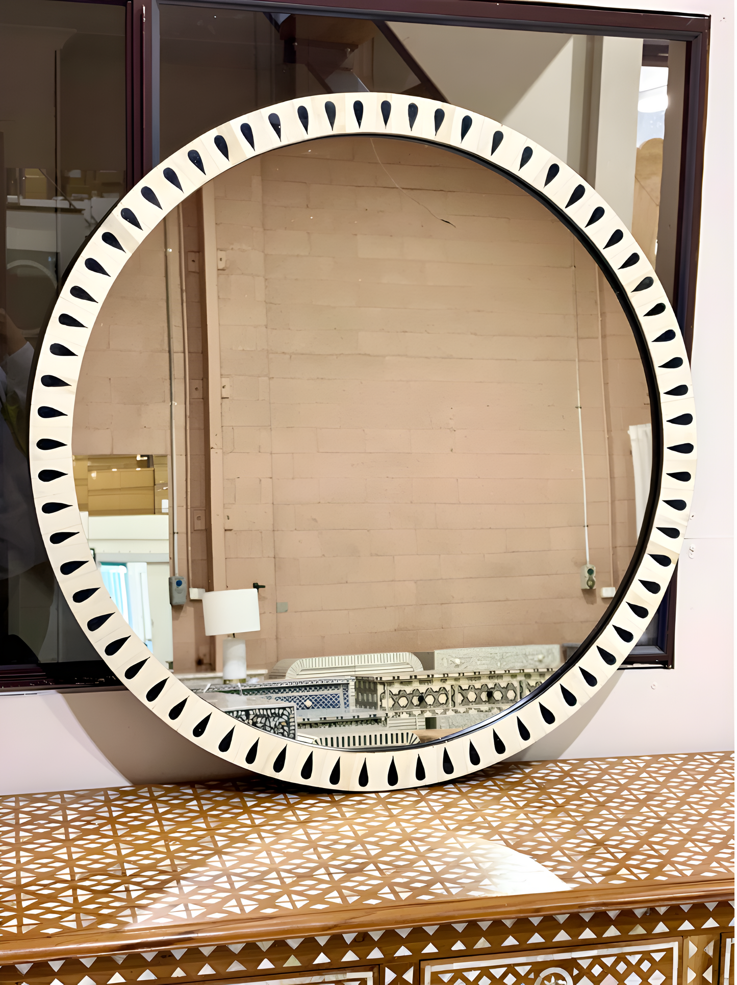 Bone Inlay Round Mirror