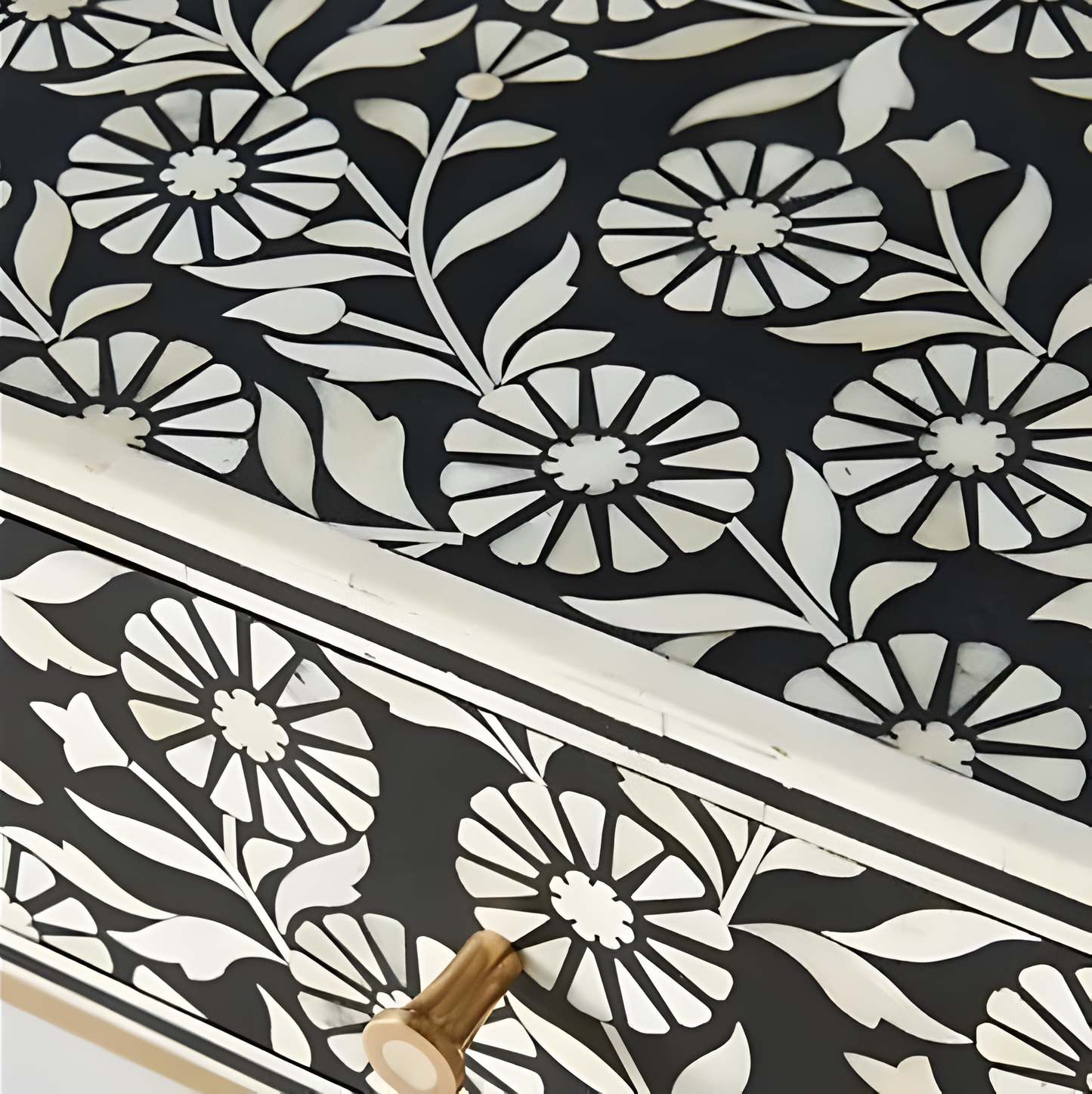 Moroccan Bone Inlay 3 Drawer Console Black Bone Inlay Desk Bone inlay furniture