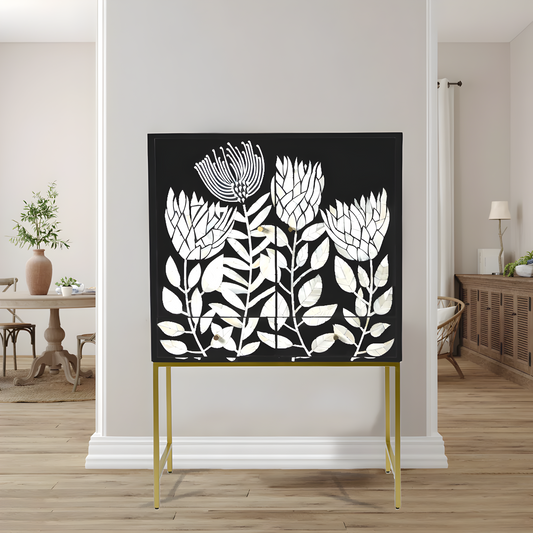 TULIP INLAY CABINET -  BLACK