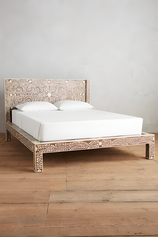 Handmade Bone Inlay King and Queen Size Bed