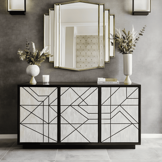 Cradenza Abstract 3 Door Cabinet with Bone Inlay