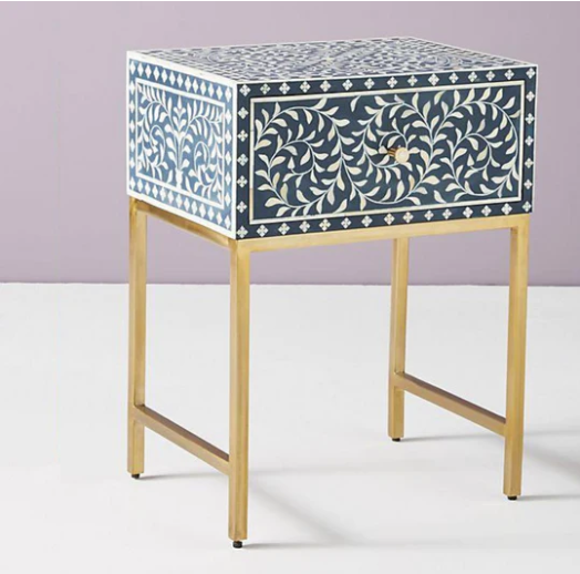 Bed Side Table Floral Dark Blue