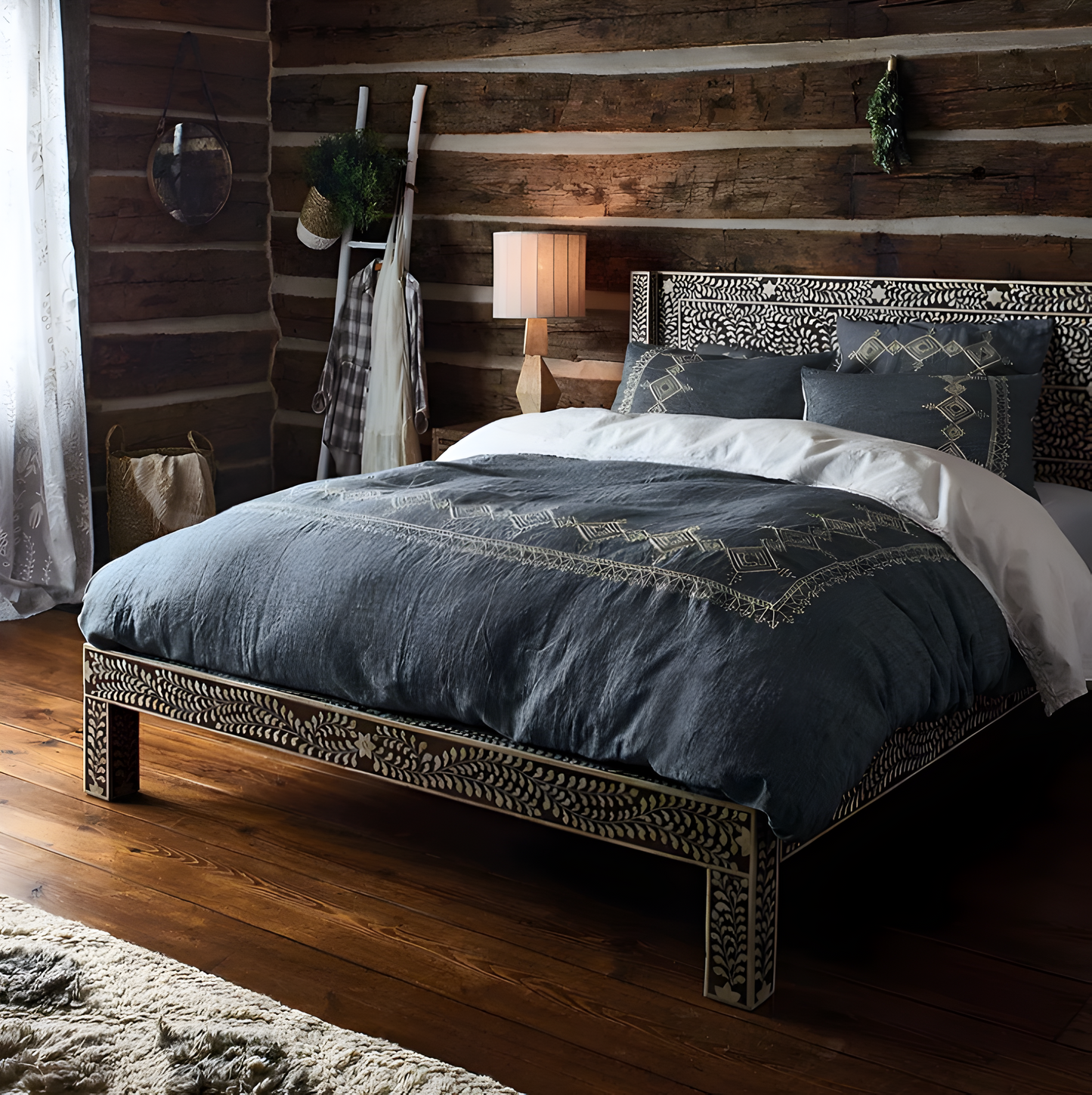 Handmade Bone Inlay King and Queen Size Bed