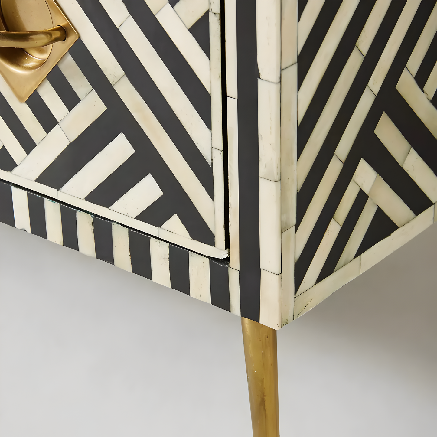 CHEVRON BONE INLAY STORAGE CABINET BLACK
