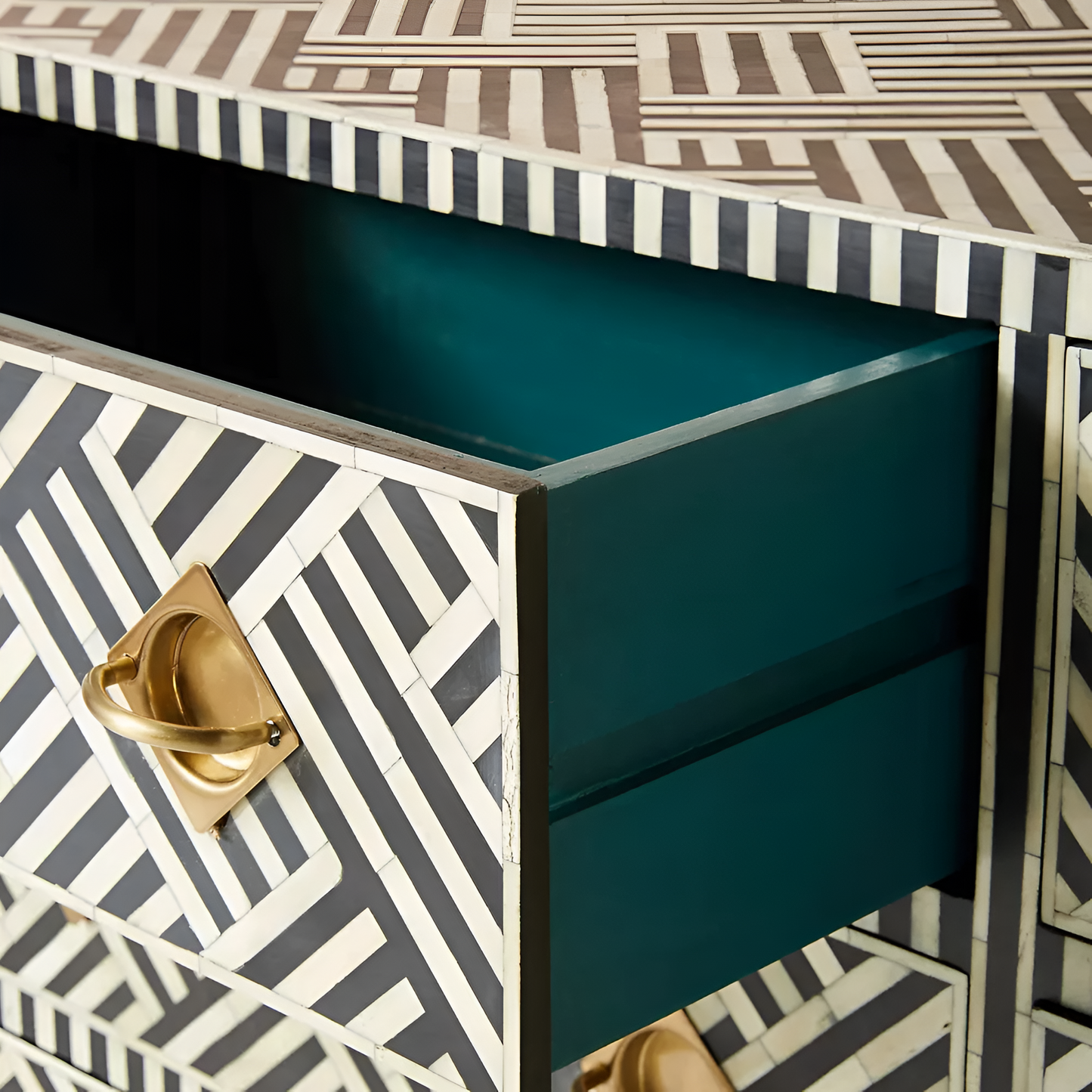 CHEVRON BONE INLAY STORAGE CABINET BLACK