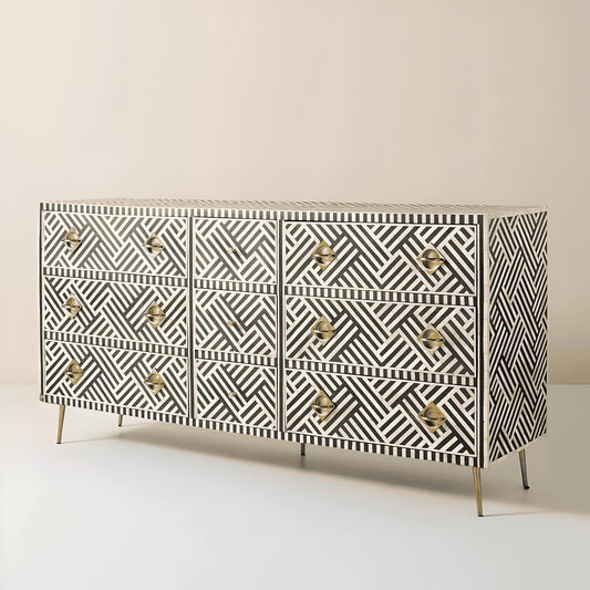 CHEVRON BONE INLAY STORAGE CABINET BLACK