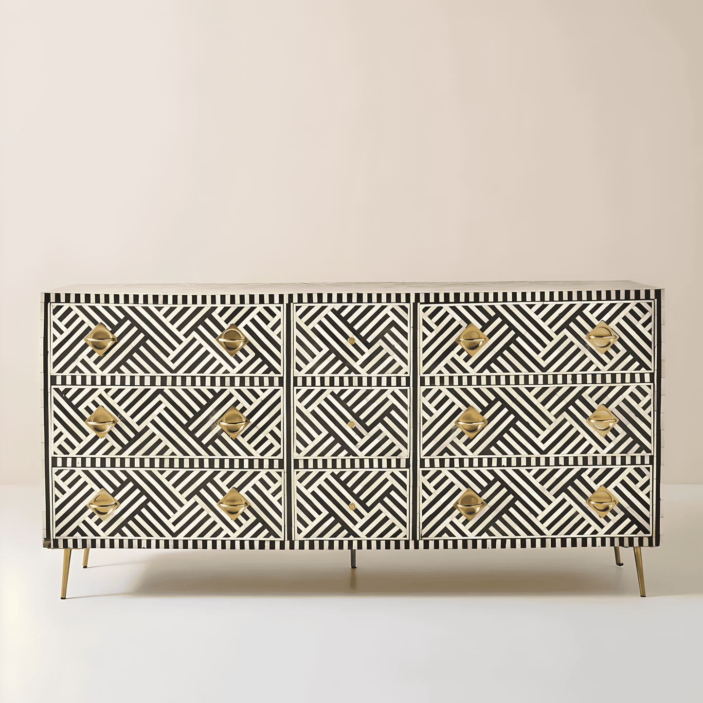 CHEVRON BONE INLAY STORAGE CABINET BLACK