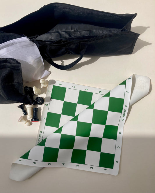 Roll-Up Vinyl Chess Board Set with Professional Chess Pieces Along With Standard Bag