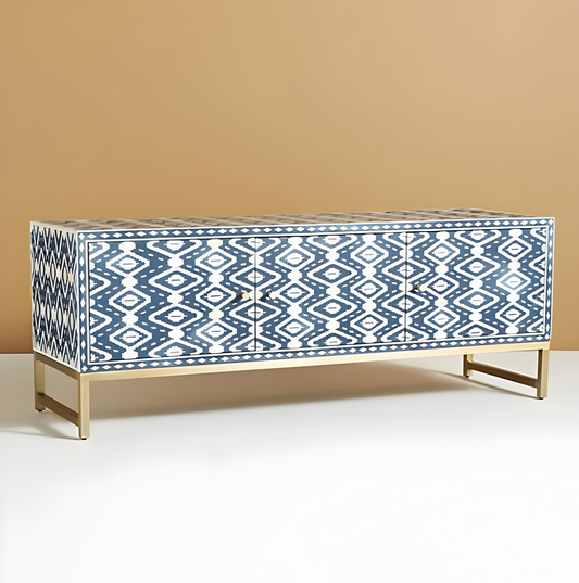 INLAY IKAT DESIGN MEDIA CONSOLE INDIGO BLUE