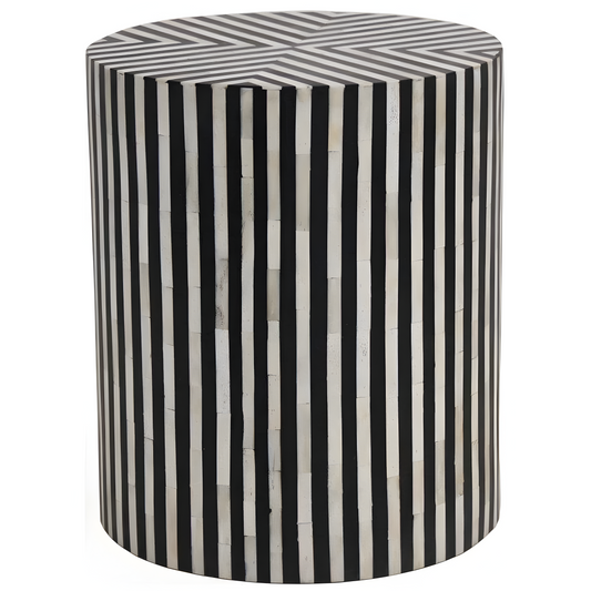 MONOCHROME SPIRAL INLAY DRUM SIDE TABLE