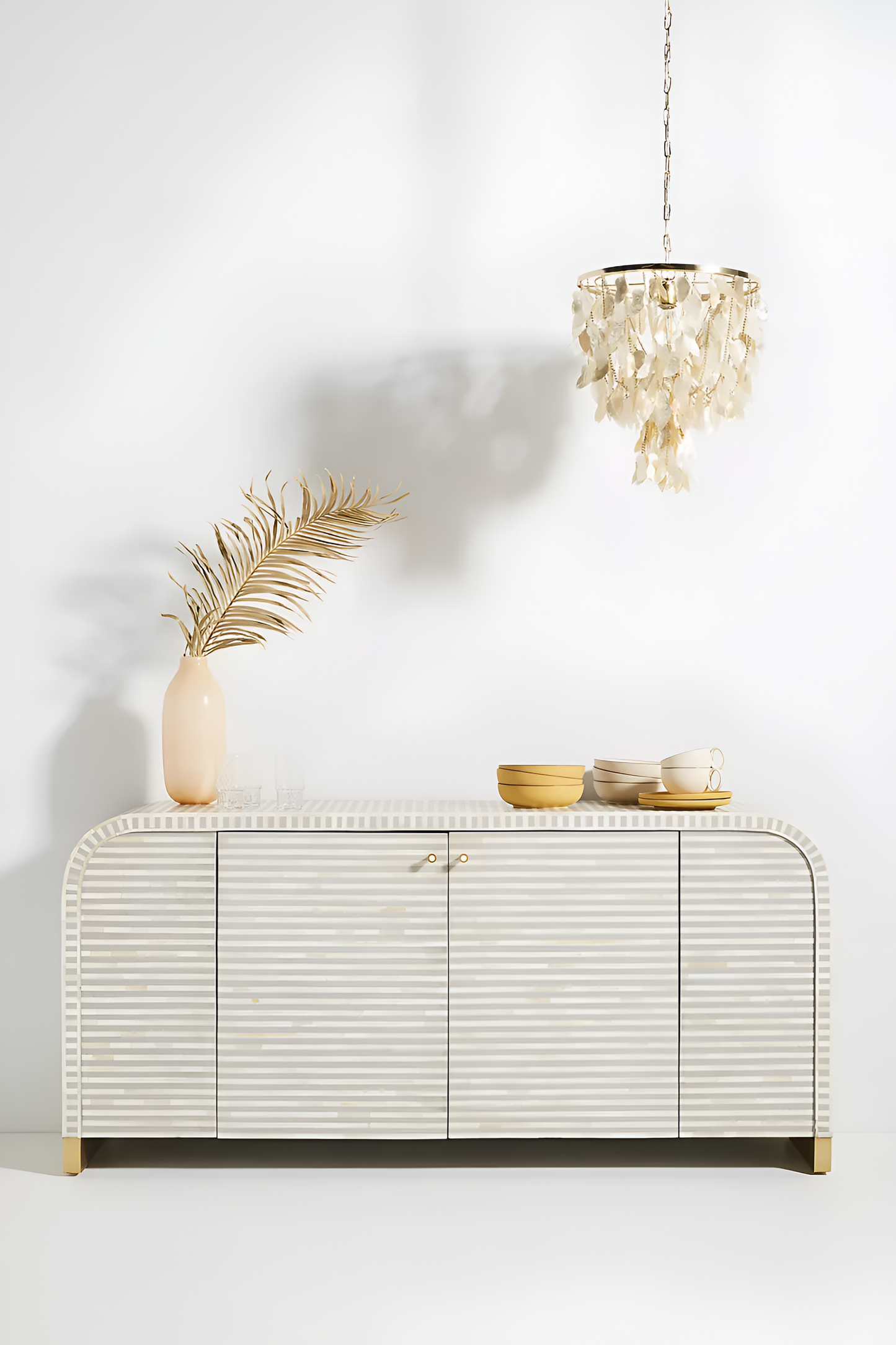 Inlay Waterfall Solid Wood Sideboard Grey With Stripe Pattern