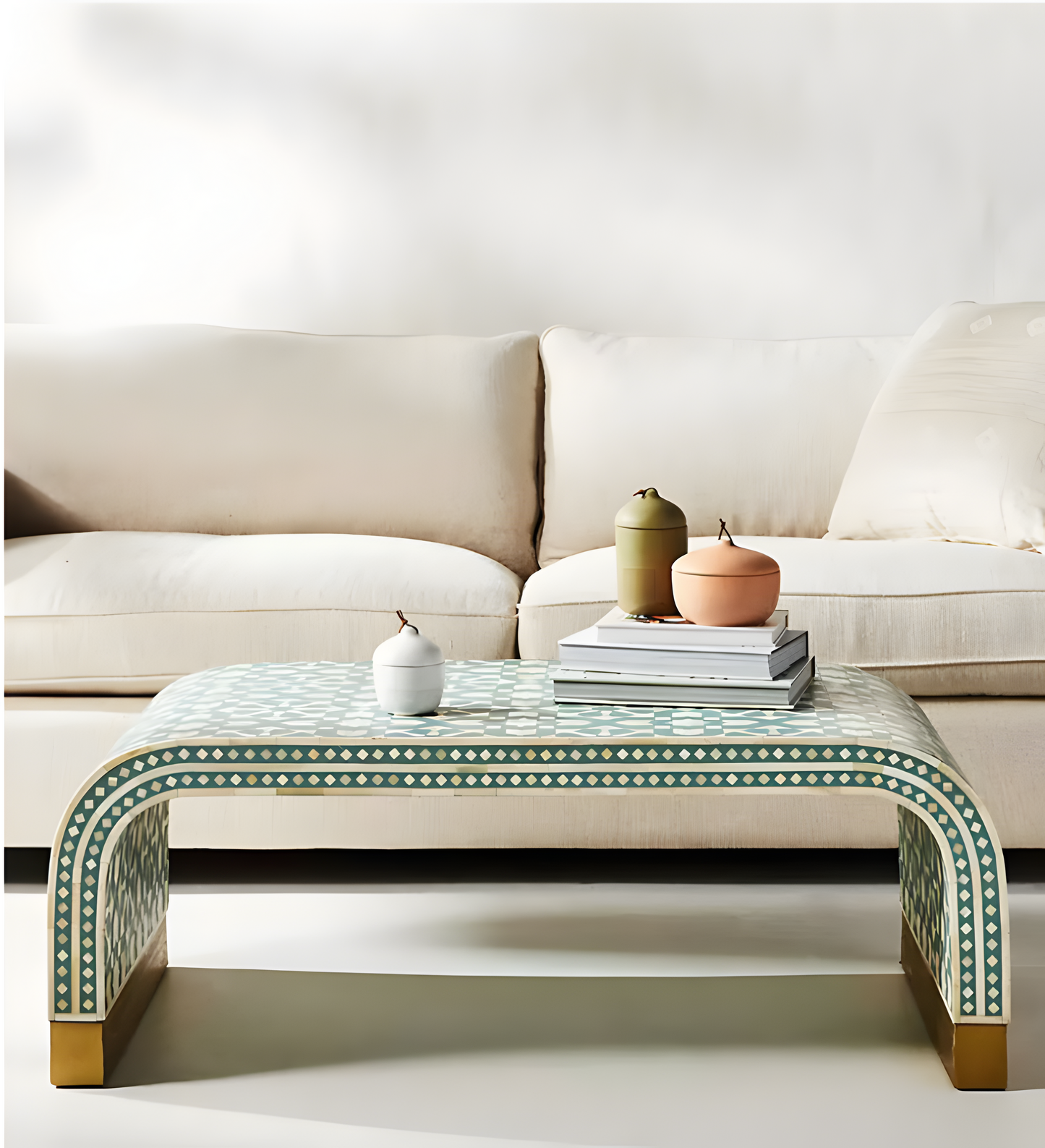 LOGAN INLAY WATERFALL COFFEE TABLE - MOROCCAN GREEN