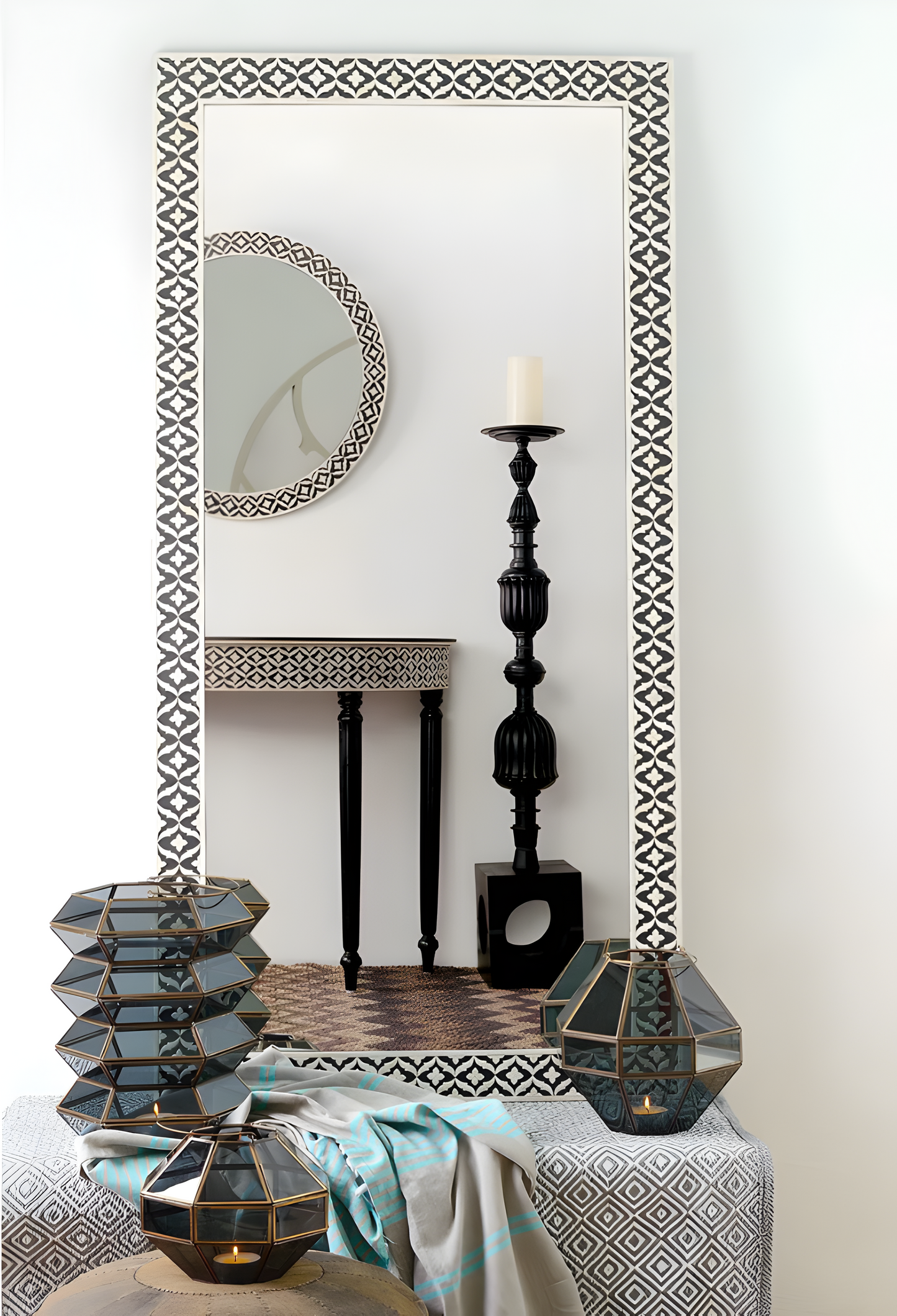 Handmade Bone inlay Floral pattern Mirror Frame