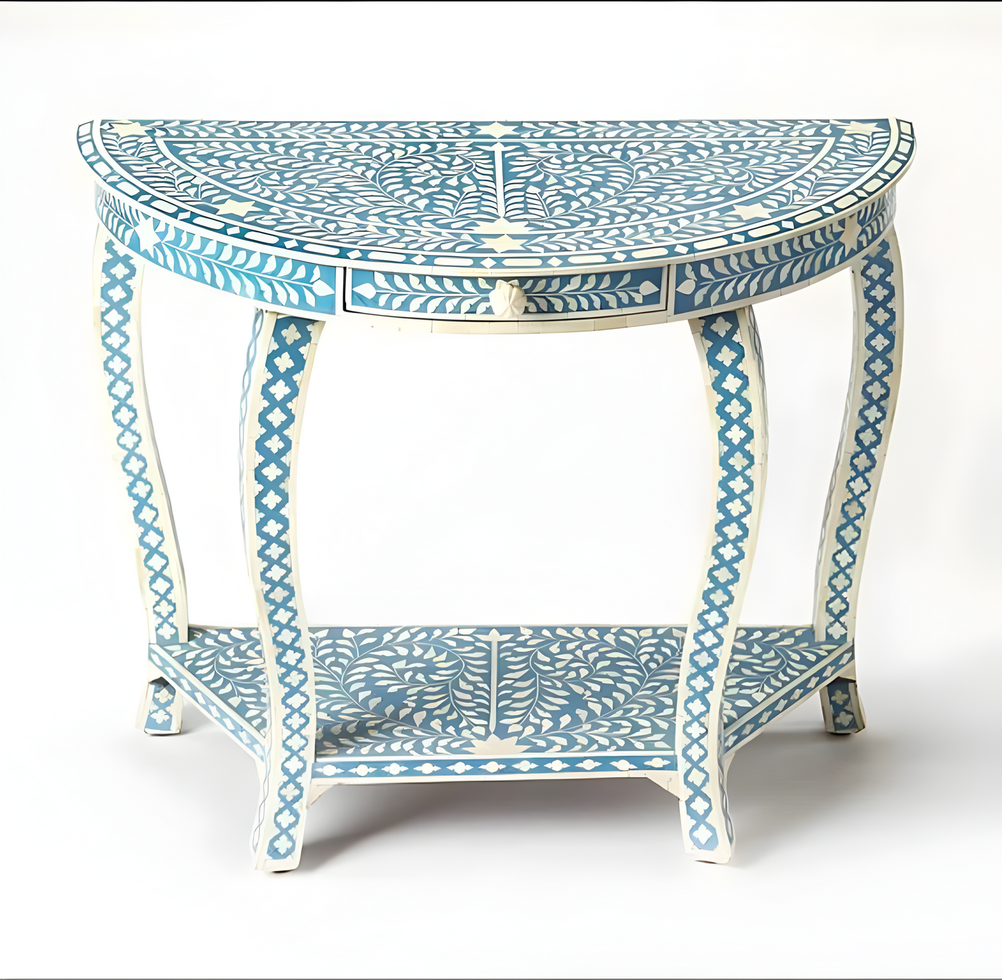 Bone Inlay Demilune Console Table Light Blue