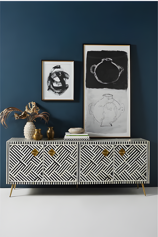 Bone Inlay Optical Design Media Cabinet in Black