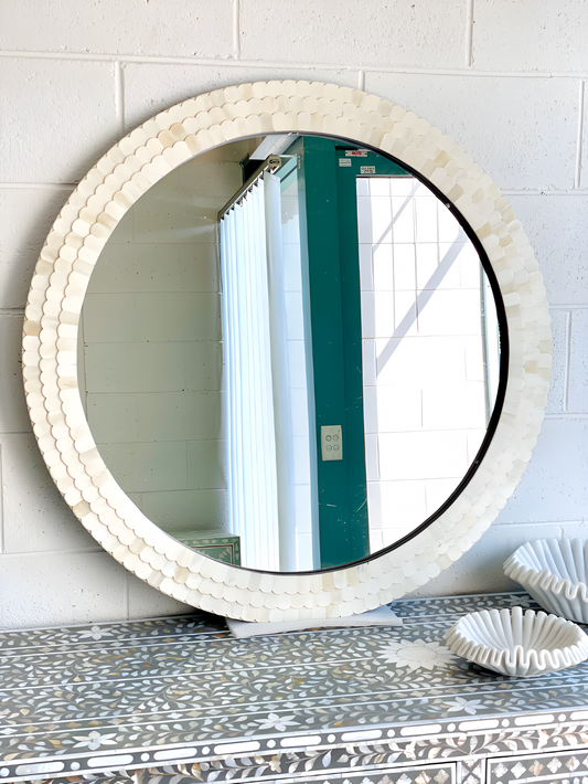 Handmade Bone Inlay Circle Mirror Frame