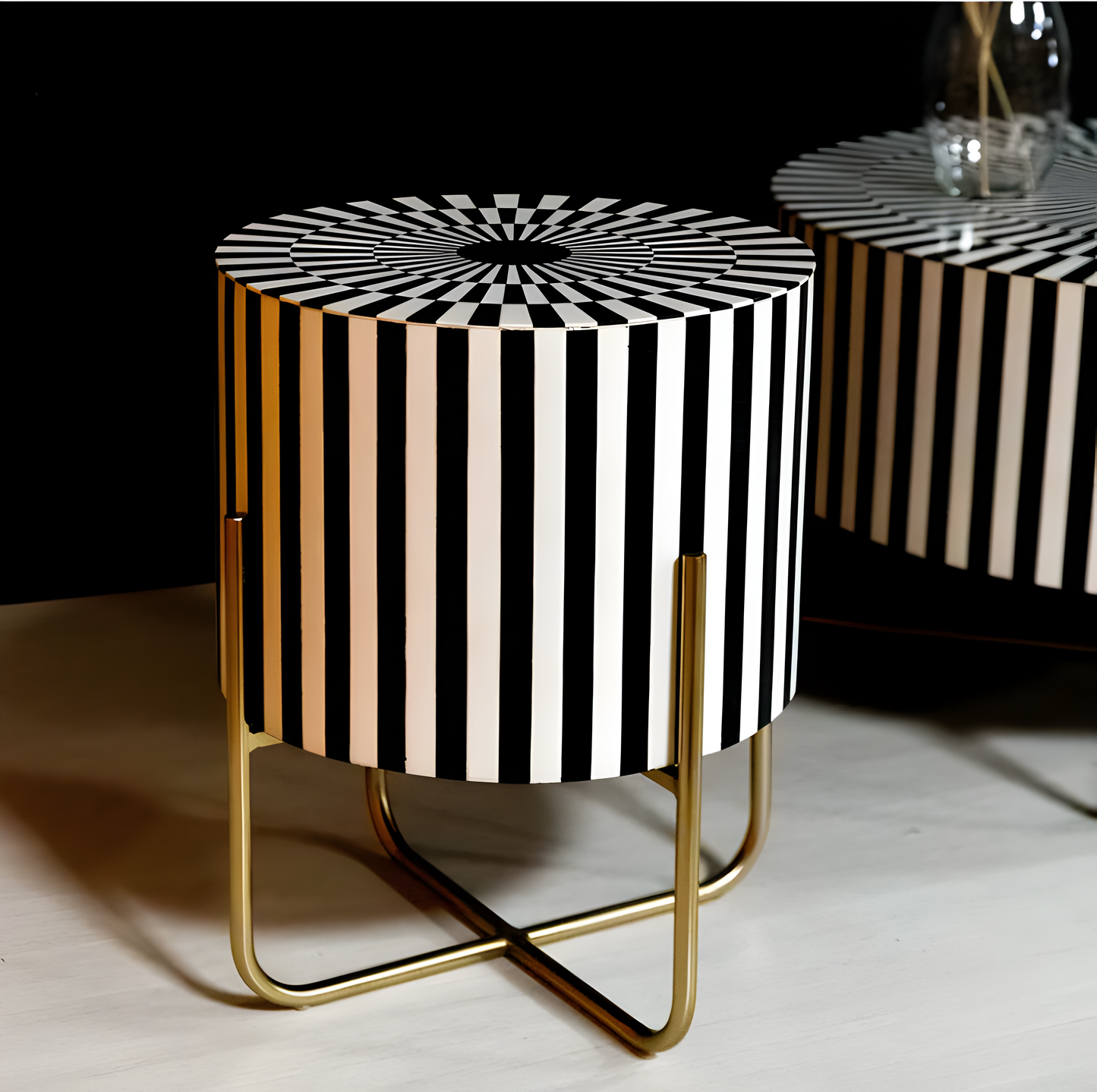 Bone inlay and brass side table
