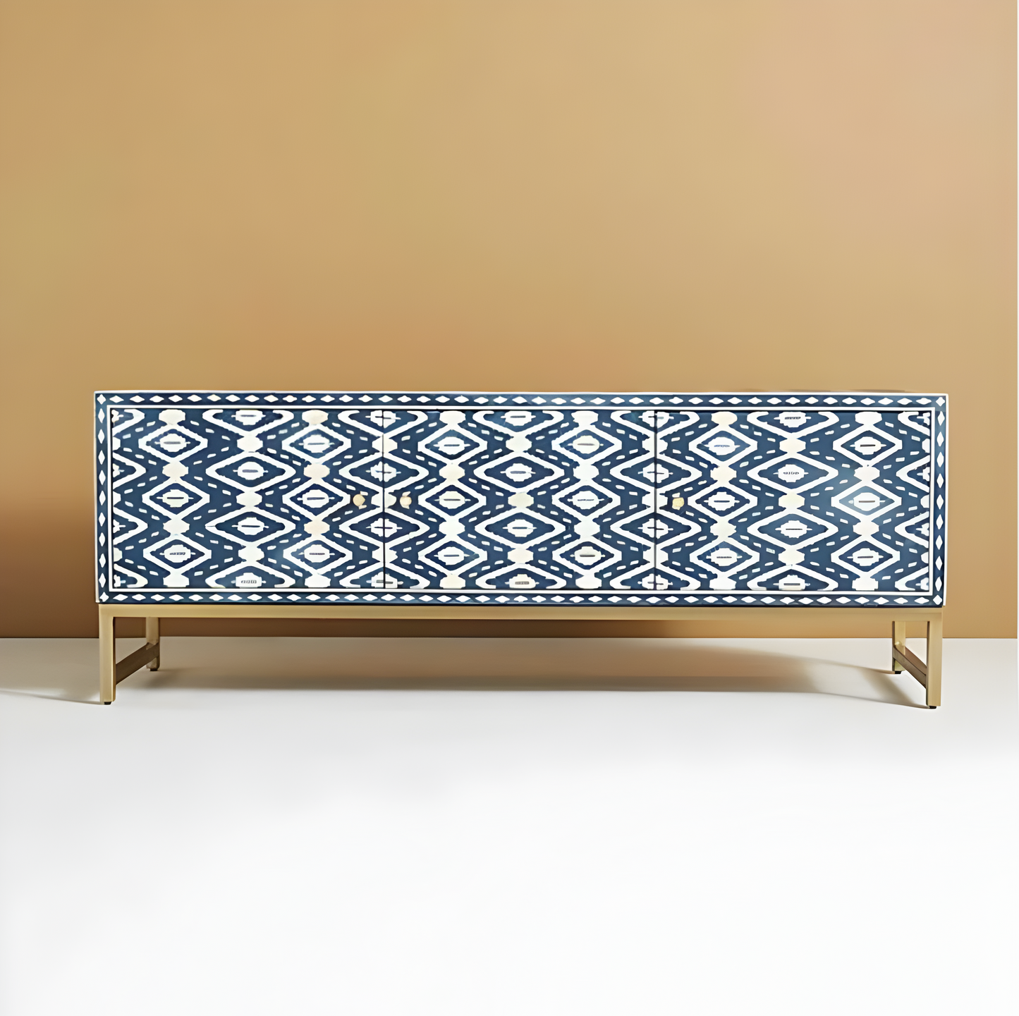 INLAY IKAT DESIGN MEDIA CONSOLE INDIGO BLUE