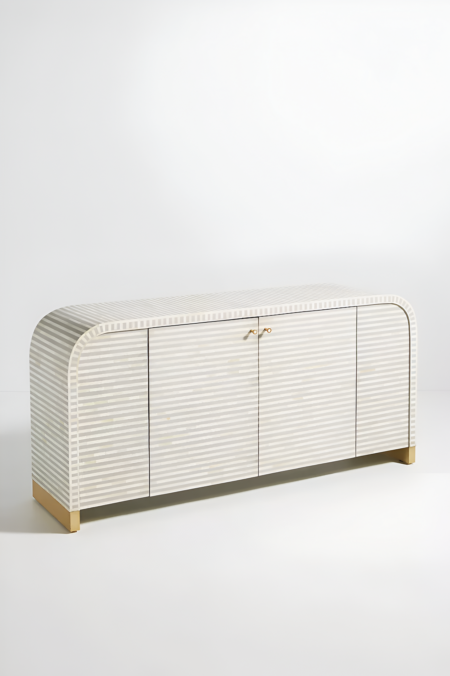 Inlay Waterfall Solid Wood Sideboard Grey With Stripe Pattern