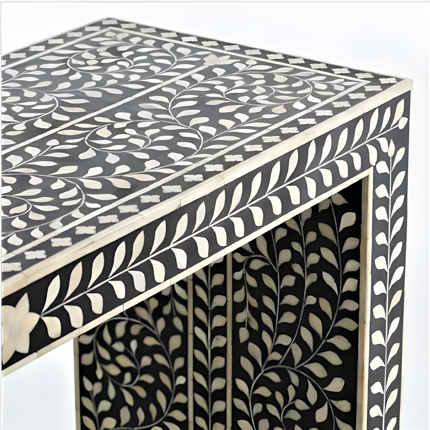 Bone Inlay Waterfall Console Table Floral - Black