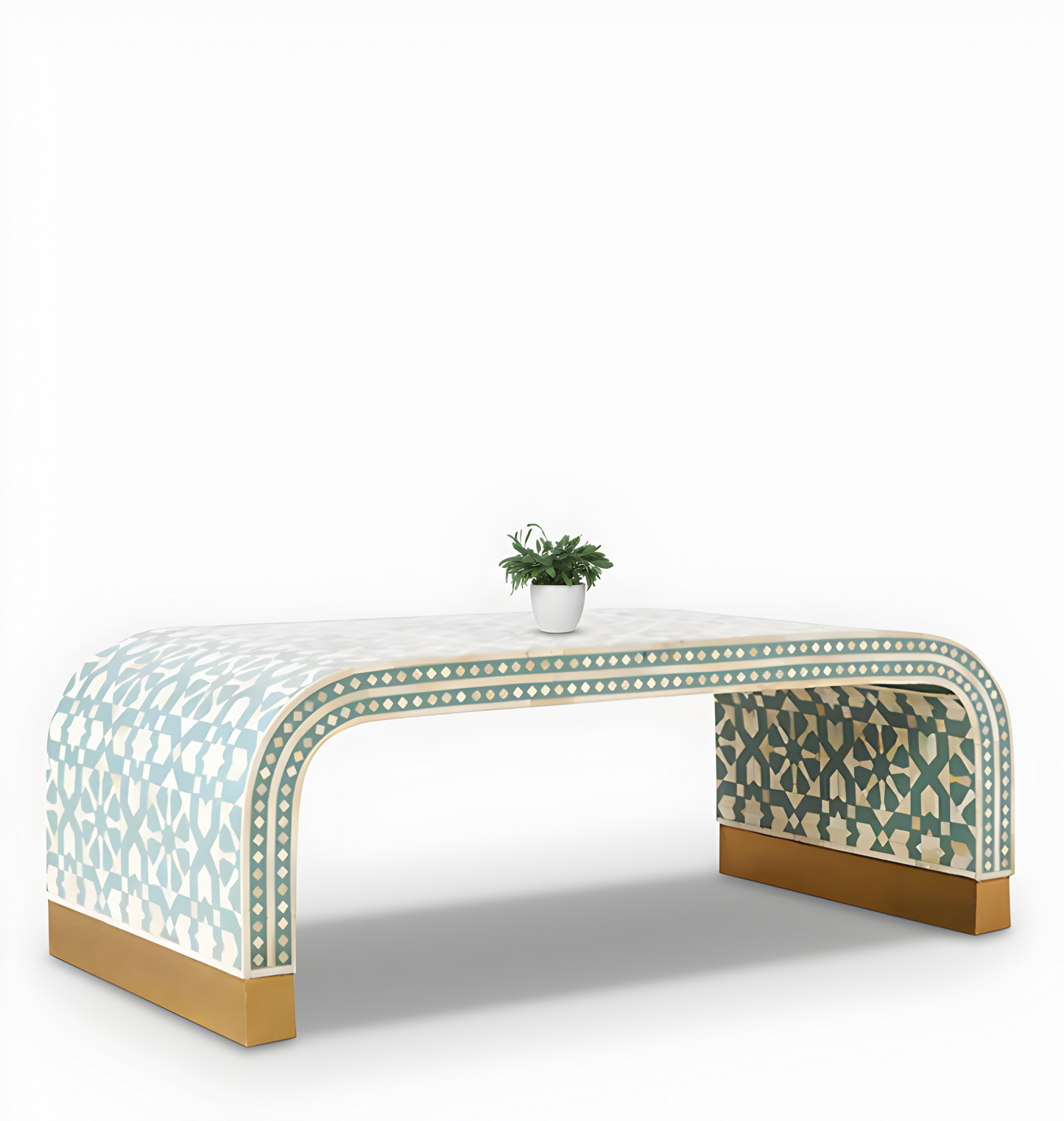 LOGAN INLAY WATERFALL COFFEE TABLE - MOROCCAN GREEN