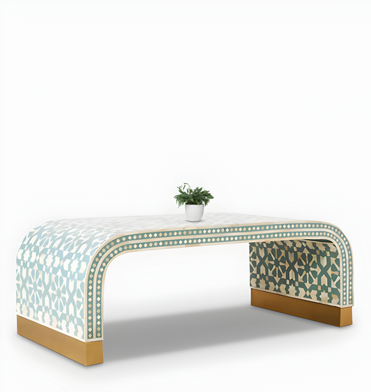 LOGAN INLAY WATERFALL COFFEE TABLE - MOROCCAN GREEN