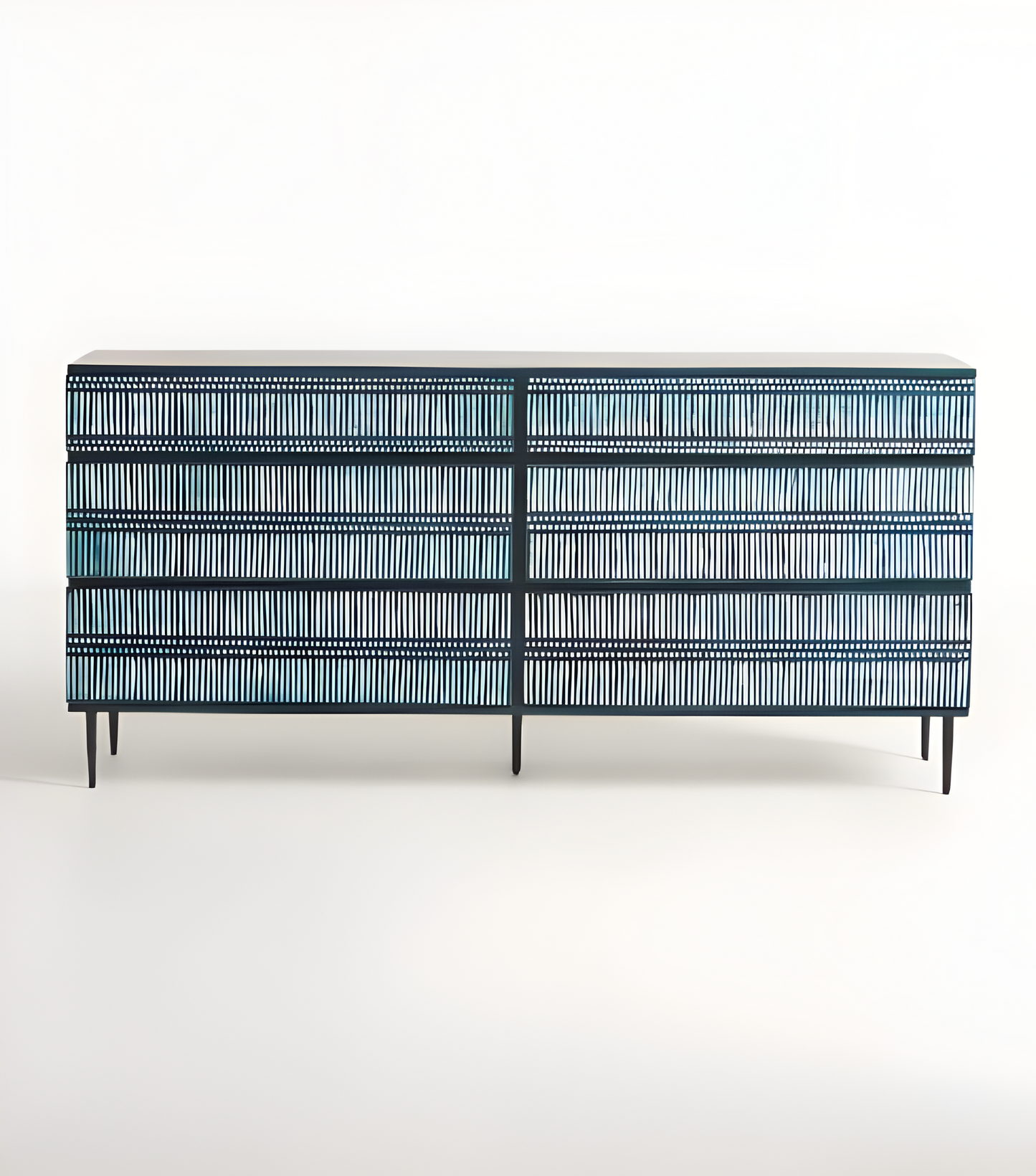 Bone Inlay Modish Blue Solid Wood Tv Unit Stripe Pattern