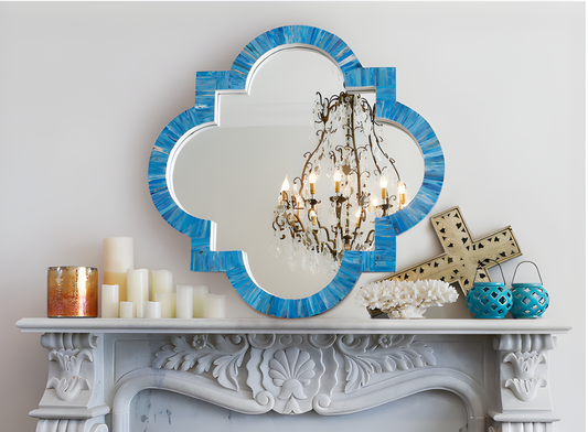 Bone Inlay Quatrefoil Mirror - Blue