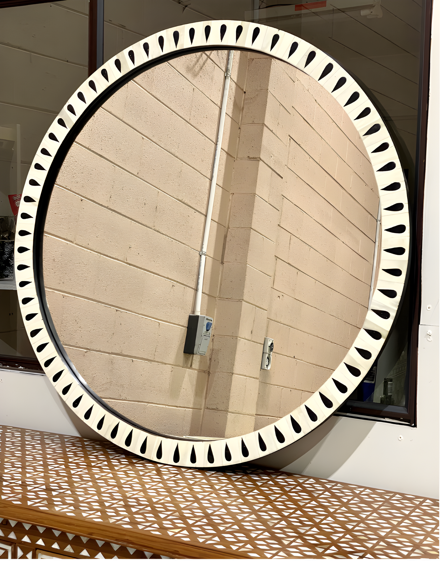 Bone Inlay Round Mirror