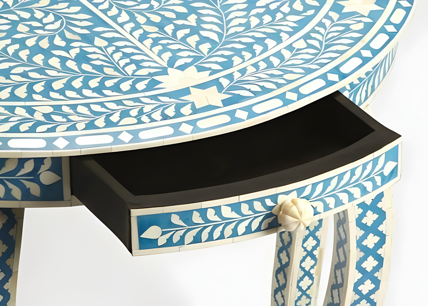 Bone Inlay Demilune Console Table Light Blue