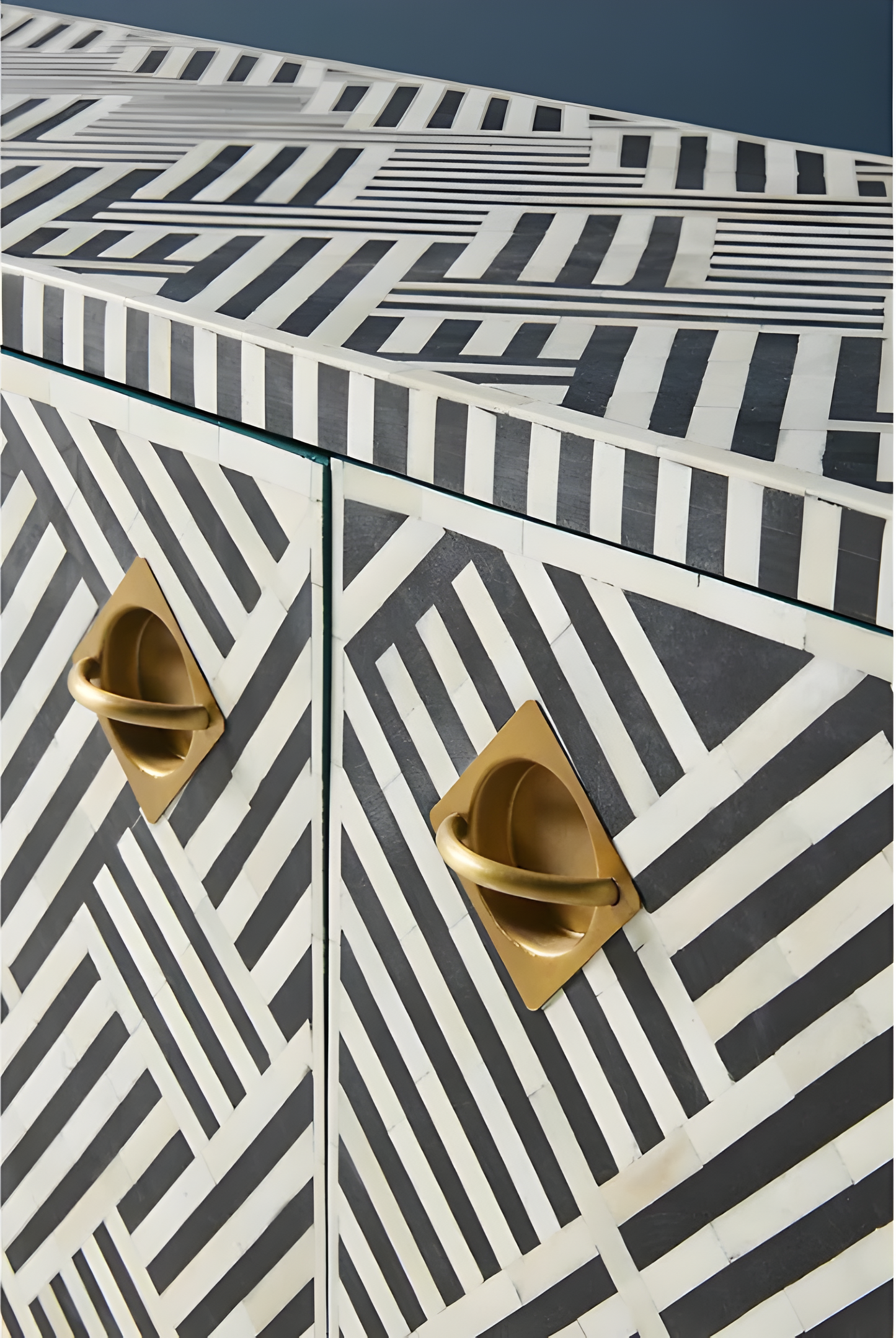 Bone Inlay Optical Design Media Cabinet in Black