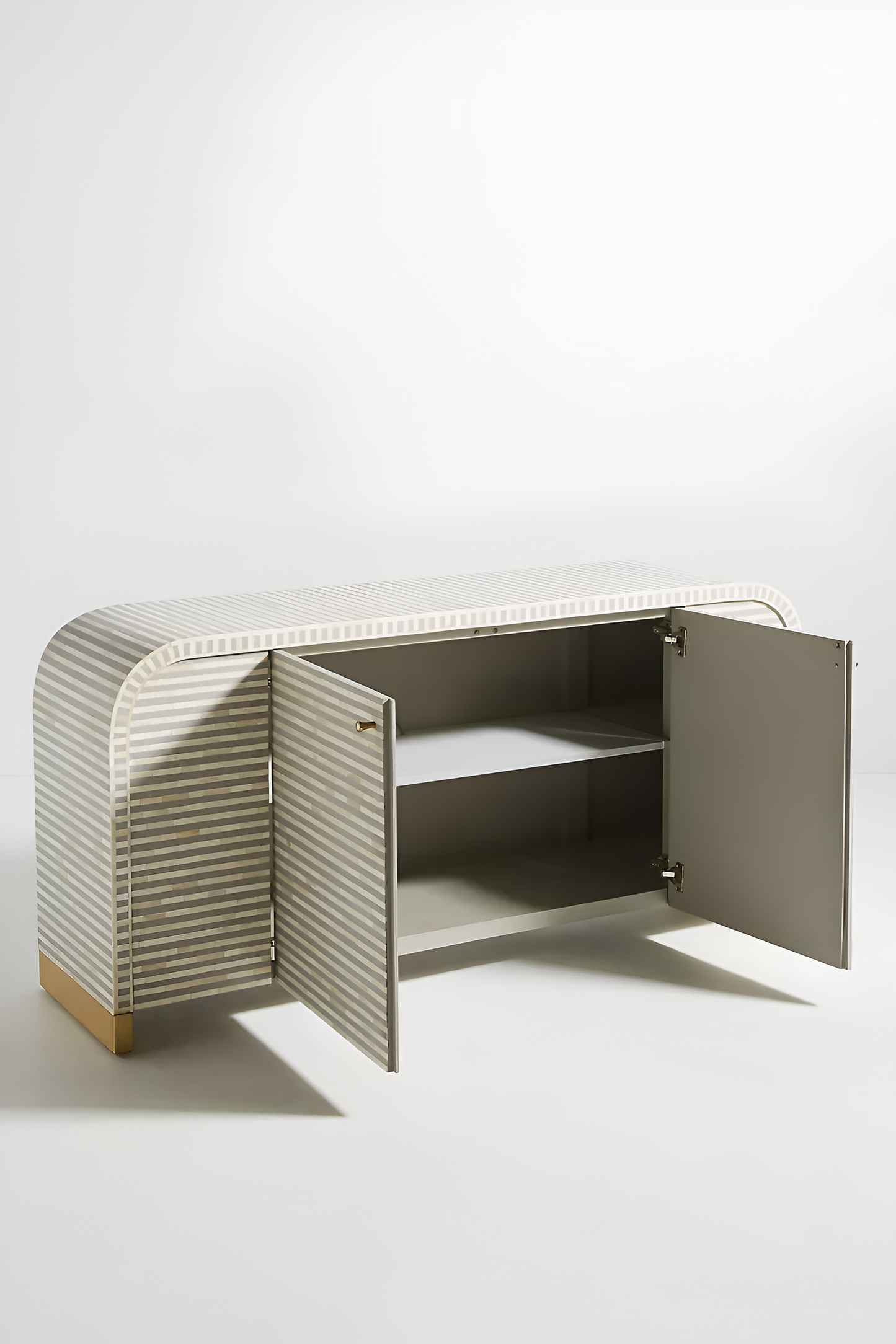 Inlay Waterfall Solid Wood Sideboard Grey With Stripe Pattern