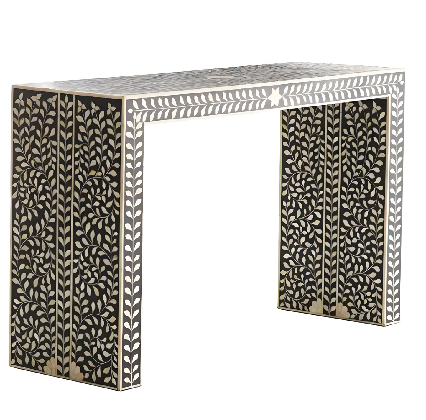 Bone Inlay Waterfall Console Table Floral - Black