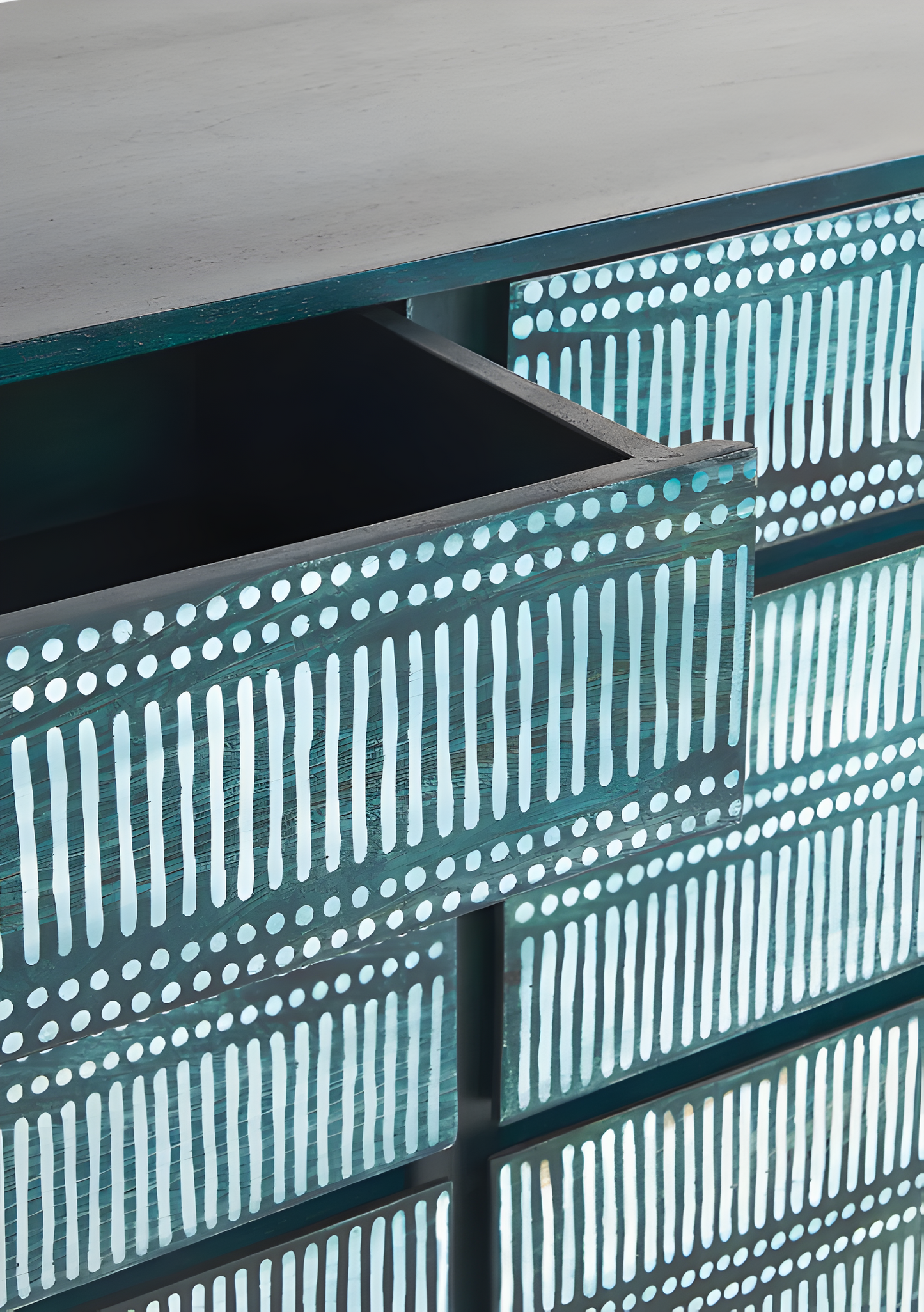 Bone Inlay Modish Blue Solid Wood Tv Unit Stripe Pattern