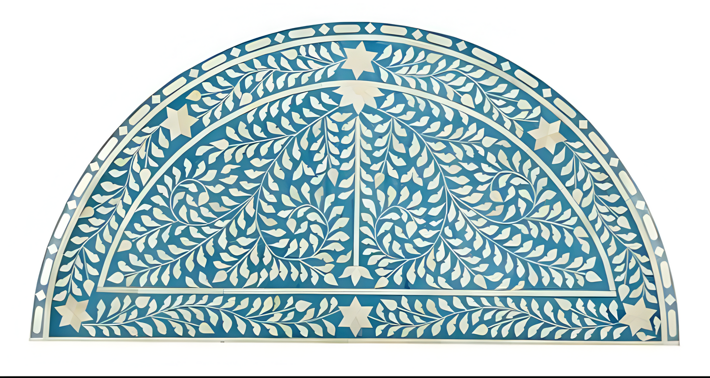 Bone Inlay Demilune Console Table Light Blue