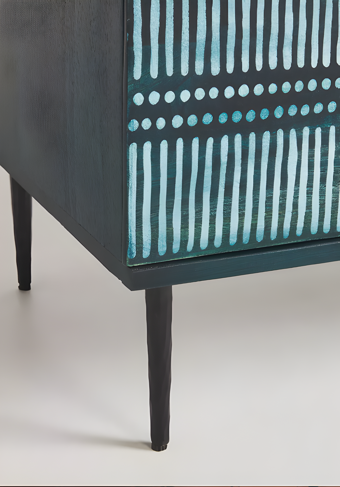 Bone Inlay Modish Blue Solid Wood Tv Unit Stripe Pattern