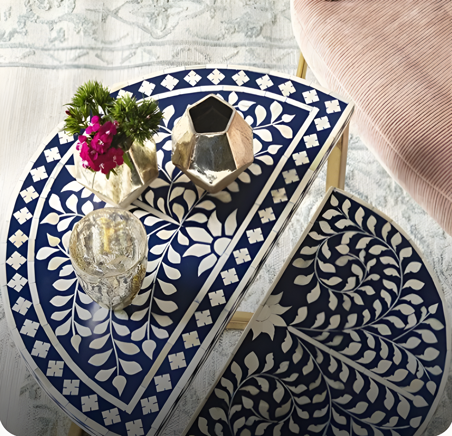 Bone Inlay Nesting Table, Set of 2, Side Table