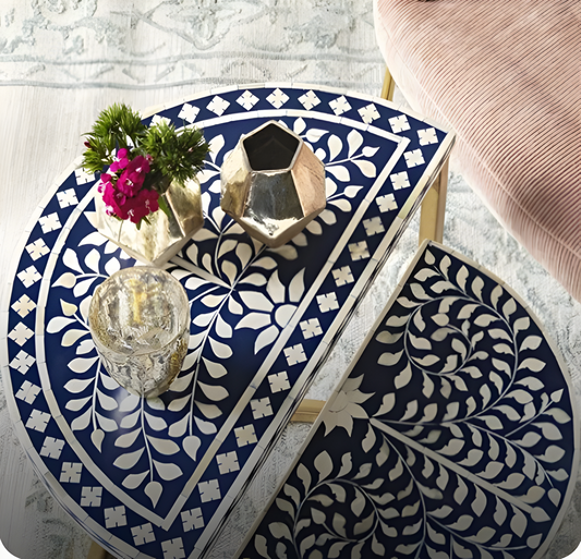 Bone Inlay Nesting Table, Set of 2, Side Table
