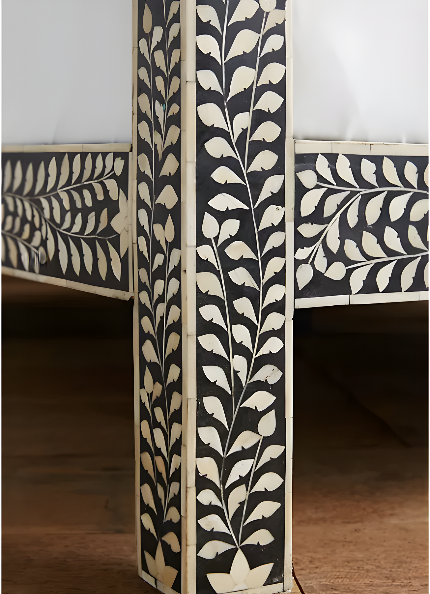 Floral Bone Inlay Bed In Black