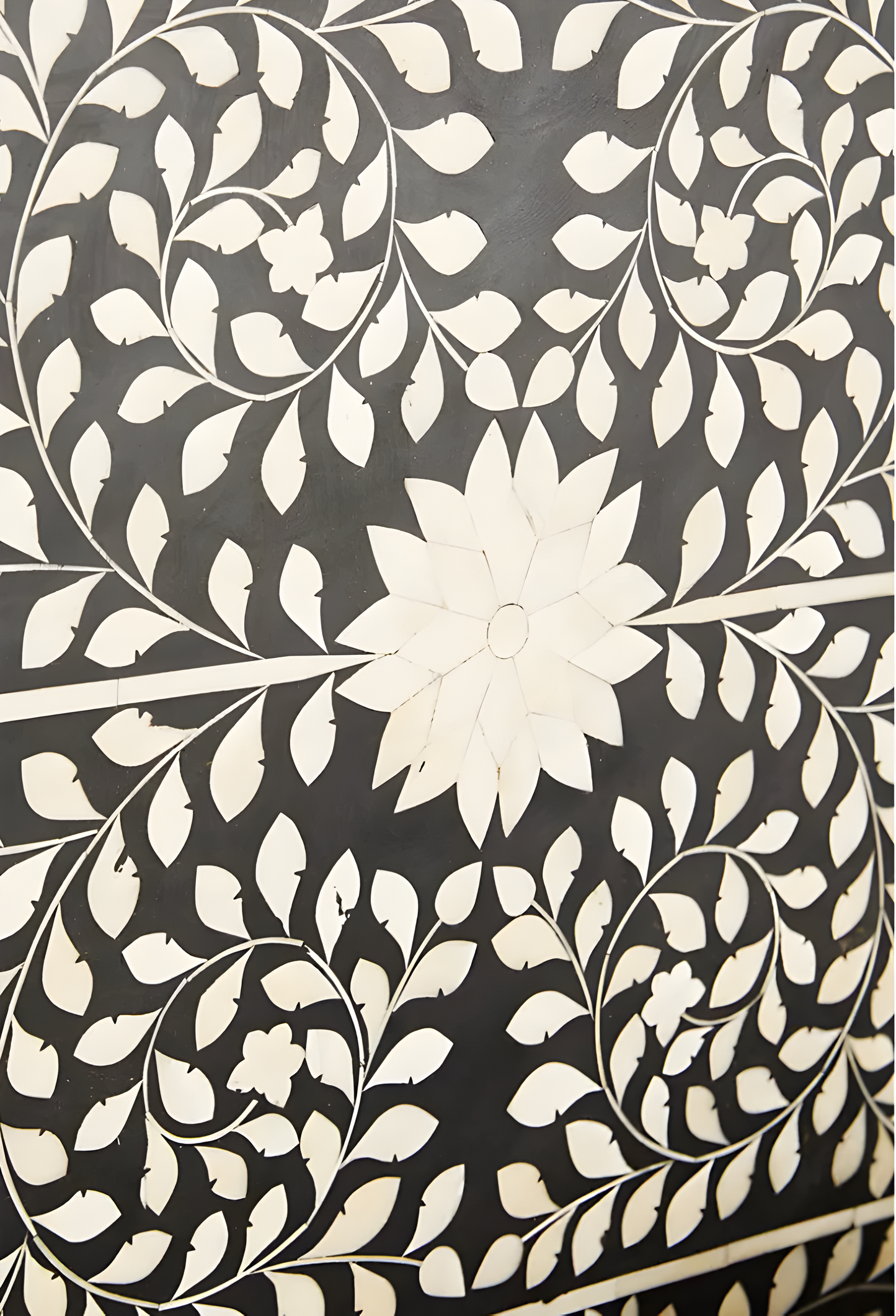 Floral Bone Inlay Bed In Black