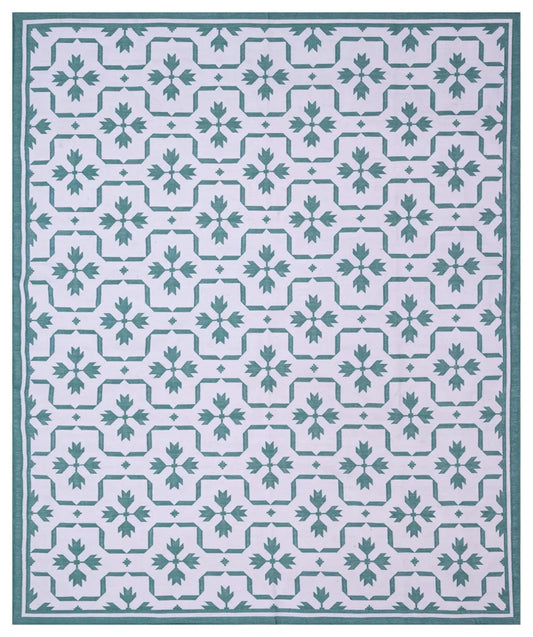 White & Blue Flower-Flatweave Dhurrie Rug